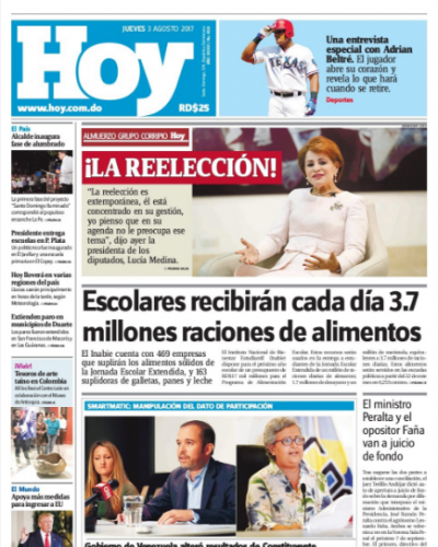 Portada Periódico Hoy, Jueves 03 de Agosto 2017