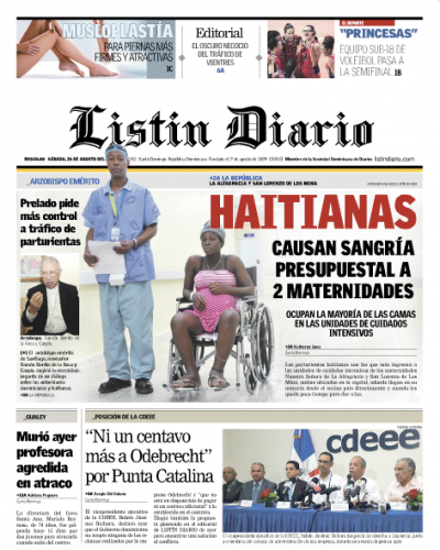 Portada Periódico Listín Diario, Sábado 26 de Agosto 2017