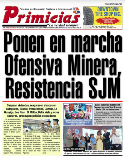 Portada Periódico Primicias, Domingo 27 de Agosto 2017