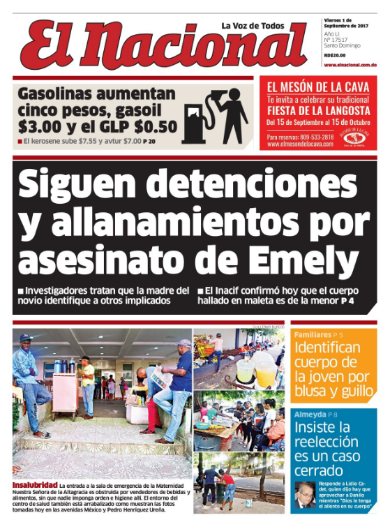Portada Periódico El Nacional, Viernes 01 de Septiembre 2017
