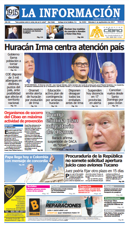Portada Periódico La Información, Miércoles 06 de Septiembre 2017