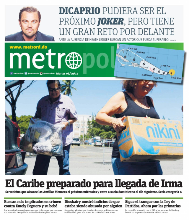 Portada Periódico Metro, Martes 05 de Septiembre 2017