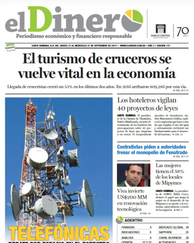 Portada Periódico El Dinero, Jueves 21 de Septiembre 2017