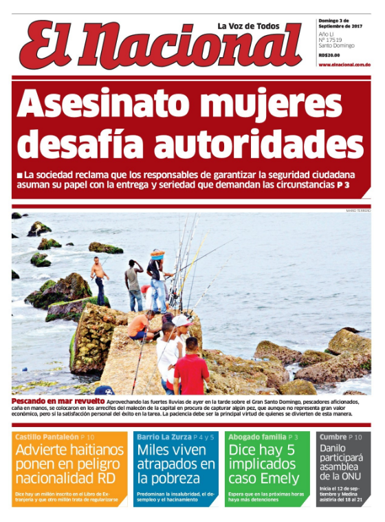 Portada Periódico El Nacional, Domingo 03 de Septiembre 2017
