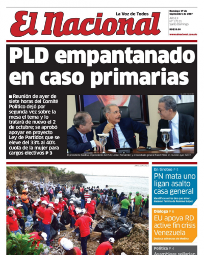 Portada Periódico El Nacional, Domingo 17 de Septiembre 2017