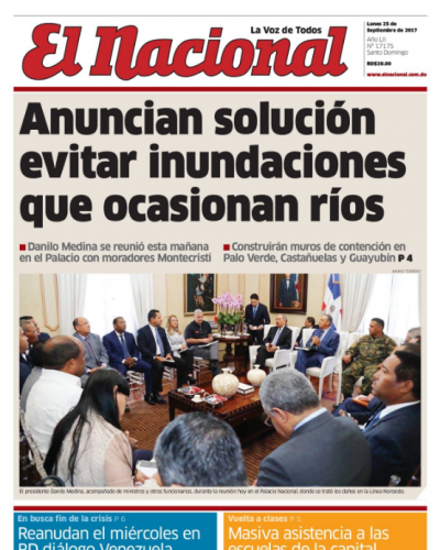 Portada Periódico El Nacional, Lunes 25 de Septiembre 2017