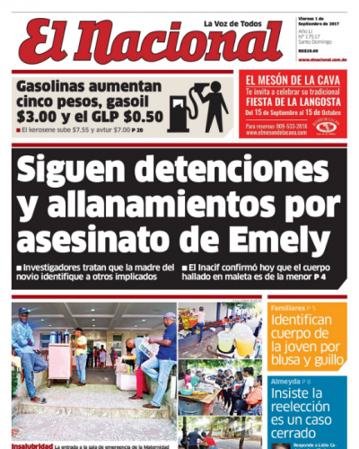 Portada Periódico El Nacional, Viernes 01 de Septiembre 2017