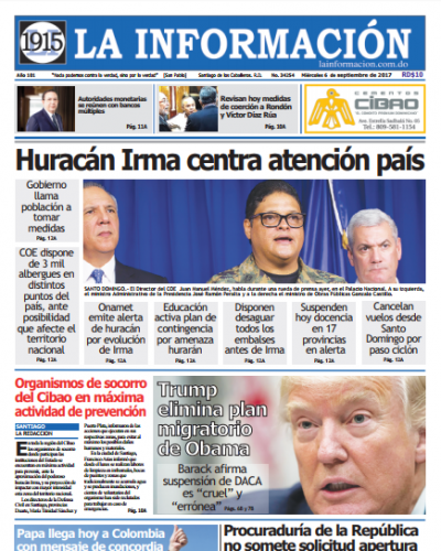 Portada Periódico La Información, Miércoles 06 de Septiembre 2017