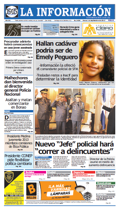 Portada Periódico La Información, Viernes 01 de Septiembre 2017