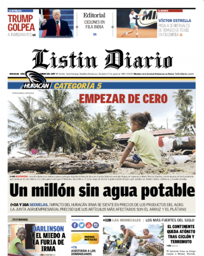 Portada Periódico Listín Diario, Sábado 09 de Septiembre 2017