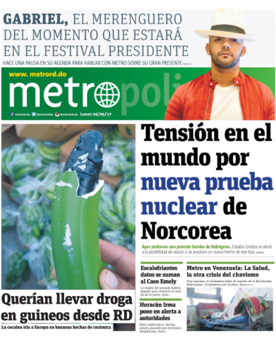 Portada Periódico Metro, Lunes 04 de Septiembre 2017