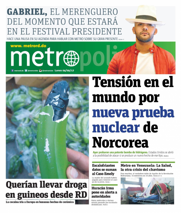 Portada Periódico Metro, Lunes 04 de Septiembre 2017