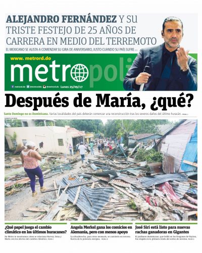 Portada Periódico Metro, Lunes 25 de Septiembre 2017