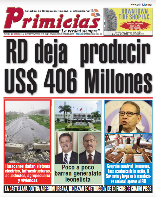 Portada Periódico Primicias, Lunes 25 de Septiembre 2017