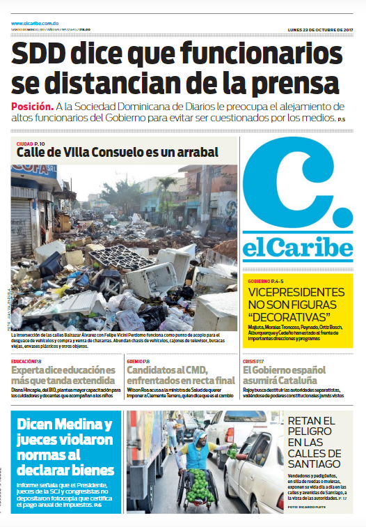 Portada Periódico El Caribe, Lunes 23 de Octubre 2017