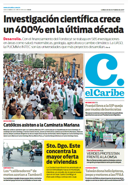 Portada Periódico El Caribe, Lunes 30 de Octubre 2017