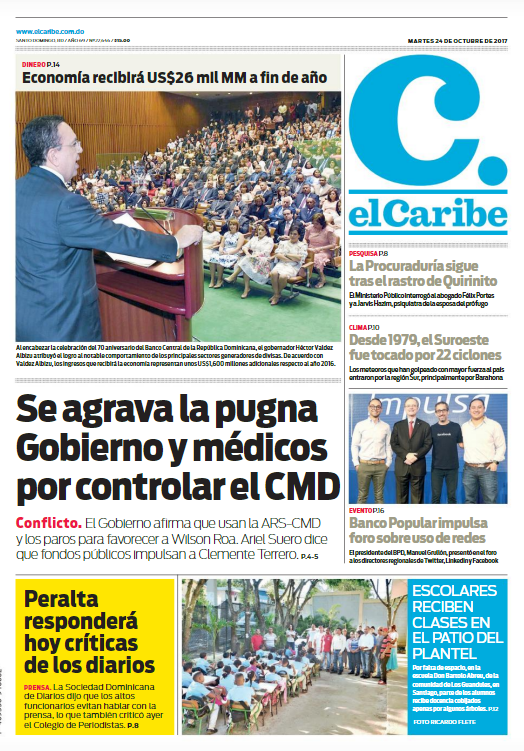 Portada Periódico El Caribe, Martes 24 de Octubre 2017