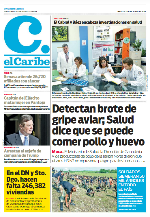 Portada Periódico El Caribe, Martes 31 de Octubre 2017
