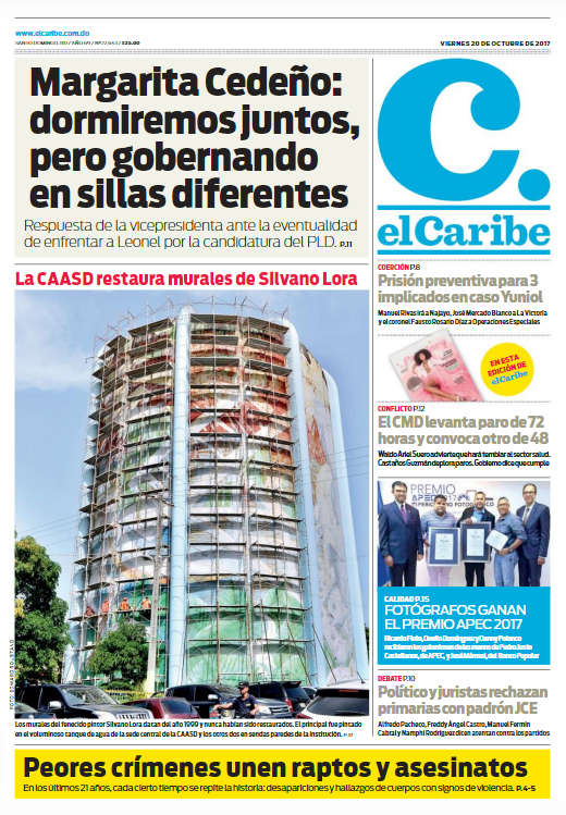 Portada Periódico El Caribe, Viernes 20 de Octubre 2017