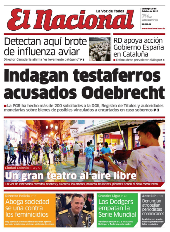 Portada Periódico El Nacional, Domingo 29 de Octubre 2017