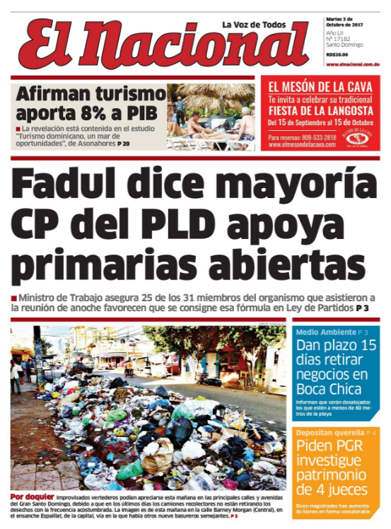 Portada Periódico El Nacional, Martes 03 de Octubre 2017