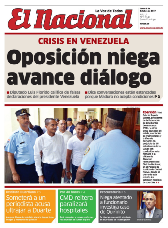 Portada Periódico El Nacional, Martes 10 de Octubre 2017