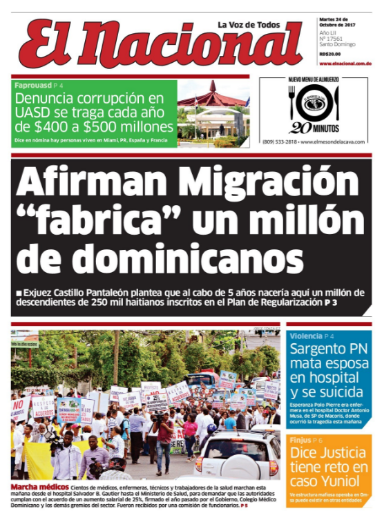 Portada Periódico El Nacional, Martes 24 de Octubre 2017