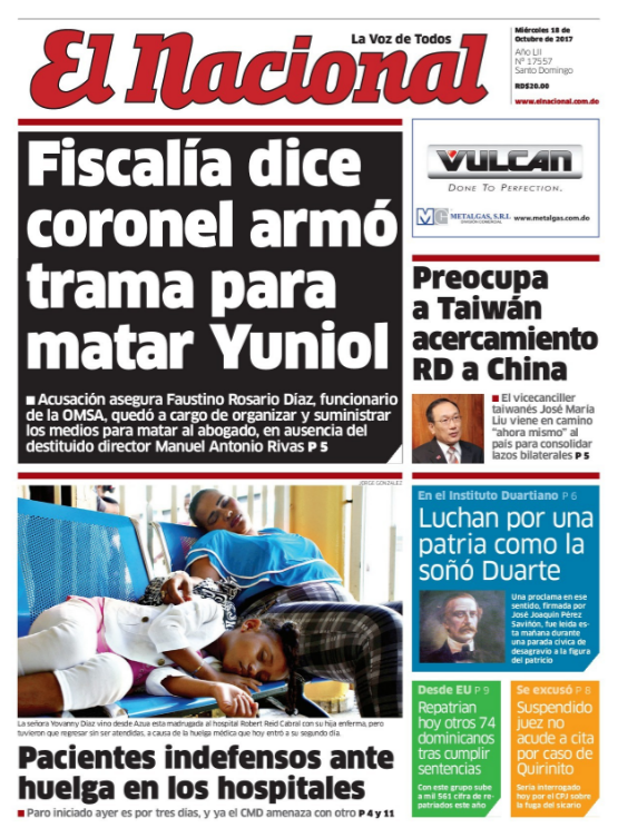 Portada Periódico El Nacional, Miércoles 18 de Octubre 2017