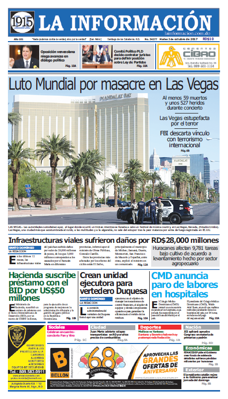 Portada Periódico La Información, Martes 03 de Octubre 2017