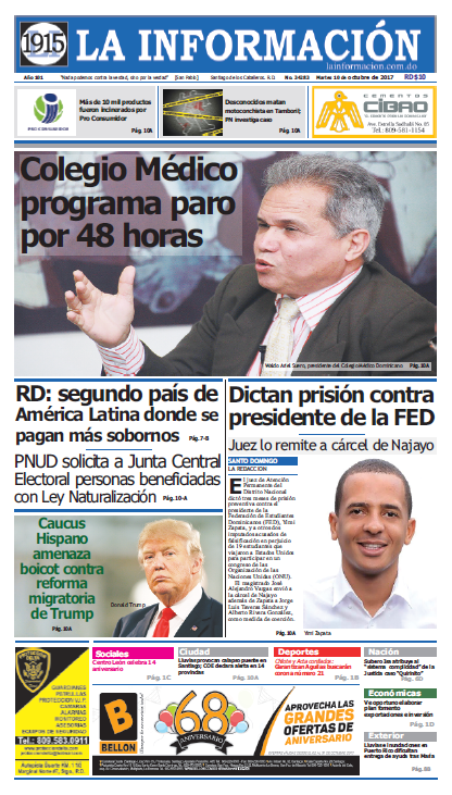 Portada Periódico La Información, Martes 10 de Octubre 2017