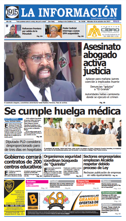 Portada Periódico La Información, Miércoles 18 de Octubre 2017