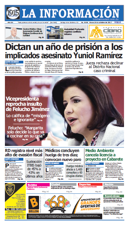 Portada Periódico La Información, Viernes 20 de Octubre 2017