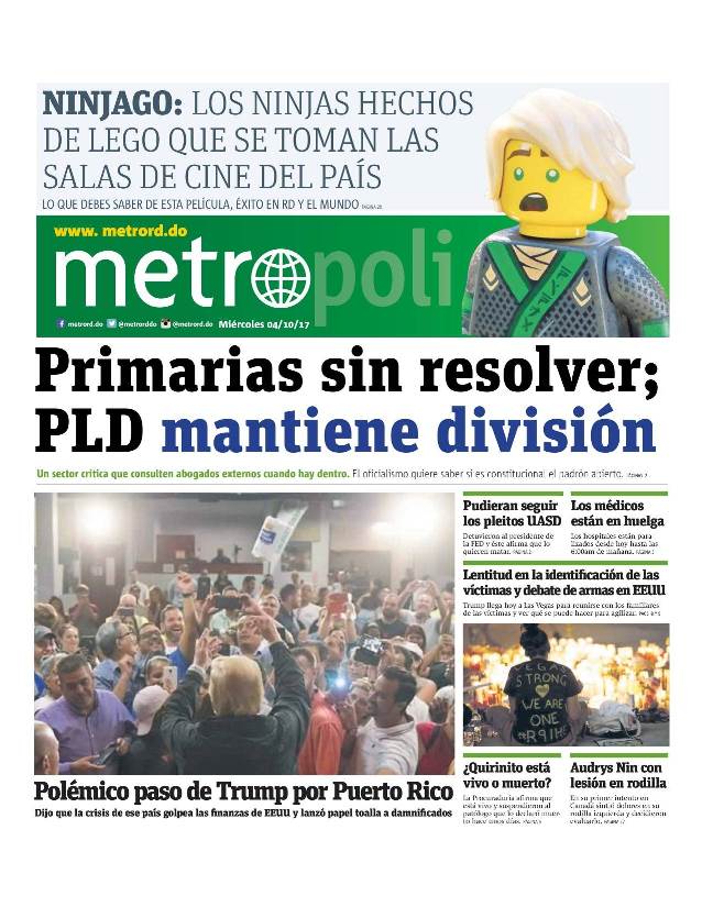 Portada Periódico Metro, Miércoles 04 de Octubre 2017
