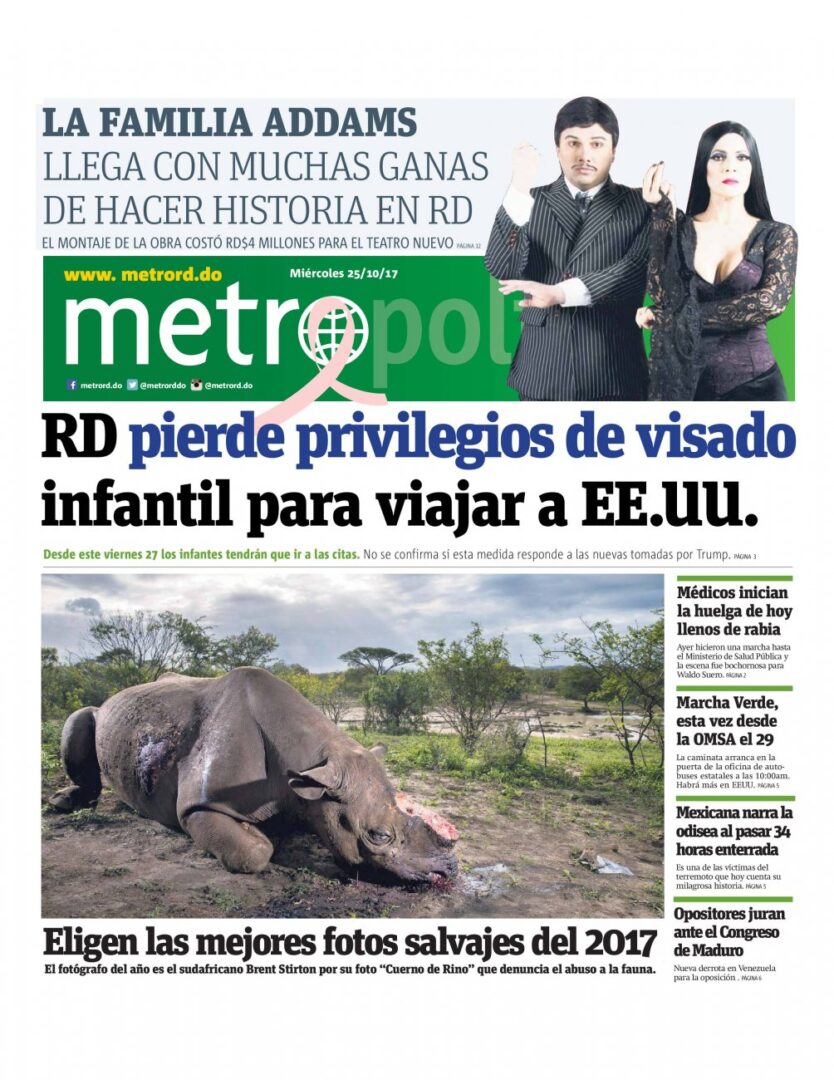 Portada Periódico Metro, Miércoles 25 de Octubre 2017