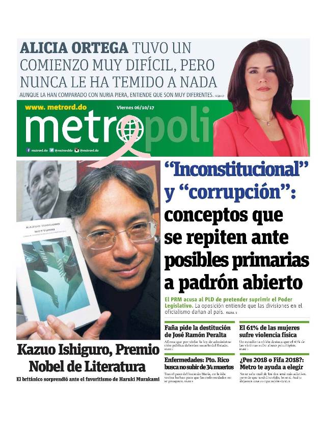 Portada Periódico Metro, Viernes 06 de Octubre 2017