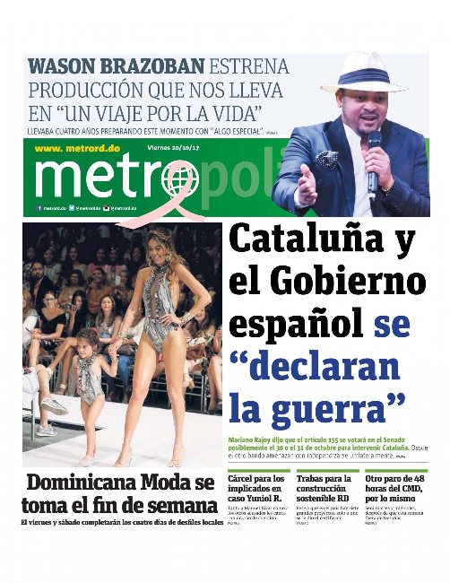 Portada Periódico Metro, Viernes 20 de Octubre 2017