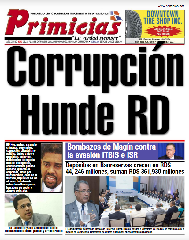 Portada Periódico Primicias, Lunes 23 de Octubre 2017