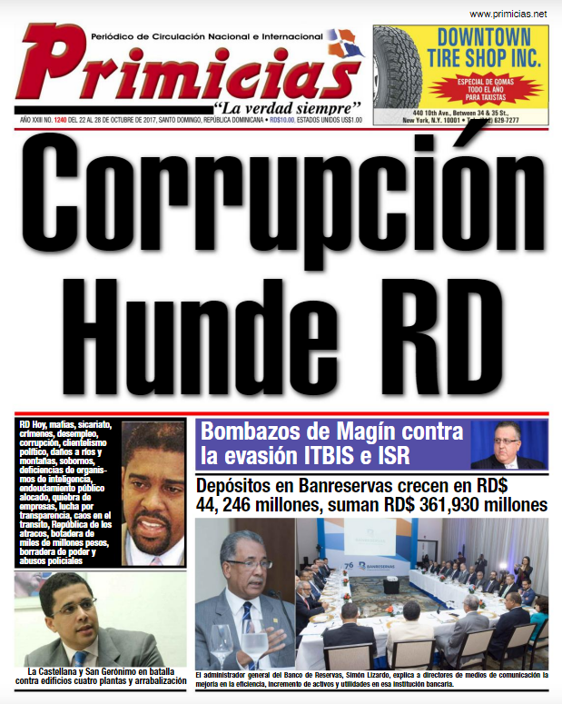 Portada Periódico Primicias, Lunes 30 de Octubre 2017