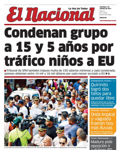 Portada Periódico El Nacional, Domingo 01 de Octubre 2017