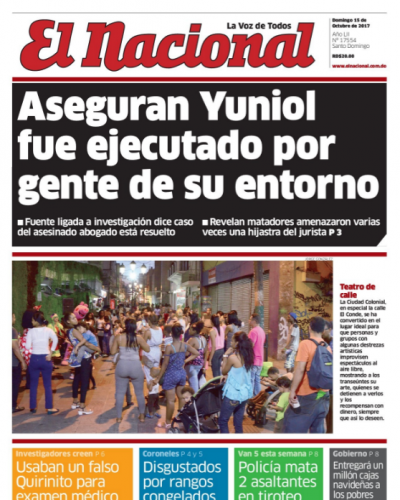 Portada Periódico El Nacional, Domingo 15 de Octubre 2017