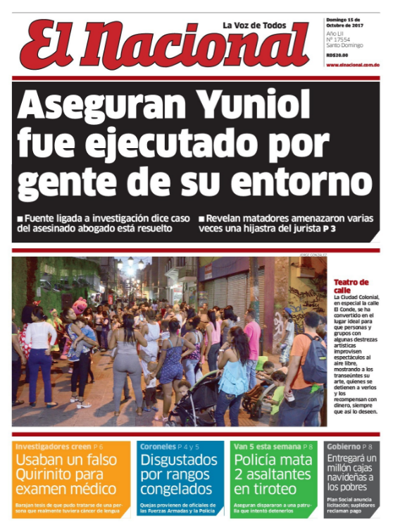 Portada Periódico El Nacional, Domingo 15 de Octubre 2017