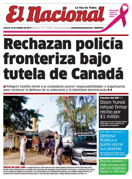 Portada Periódico El Nacional, Jueves 19 de Octubre 2017