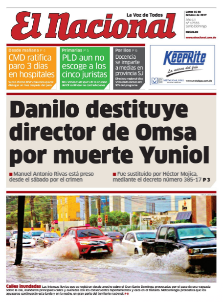Portada Periódico El Nacional, Lunes 16 de Octubre 2017