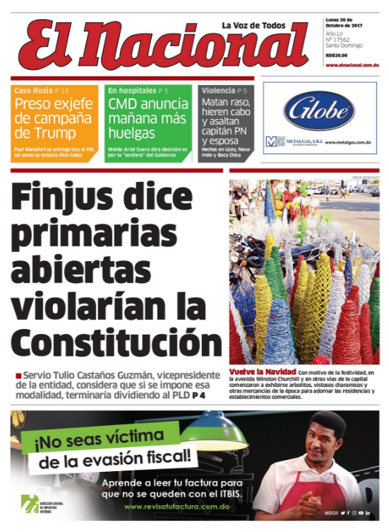 Portada Periódico El Nacional, Lunes 30 de Octubre 2017