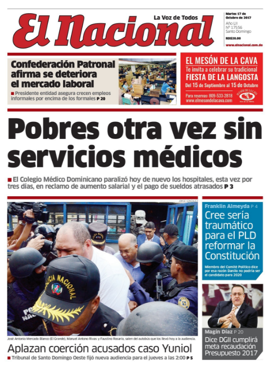 Portada Periódico El Nacional, Martes 17 de Octubre 2017