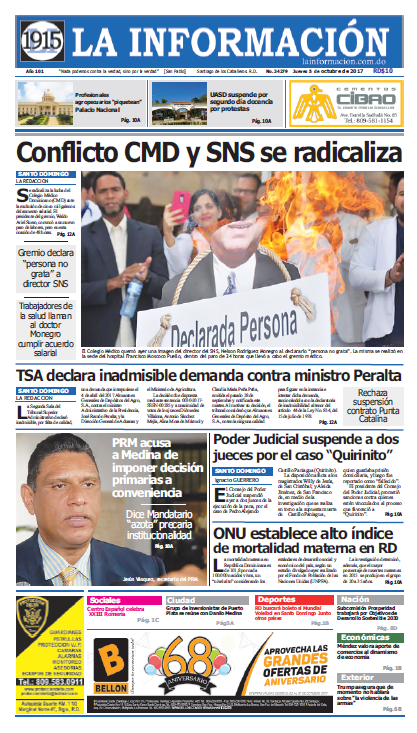 Portada Periódico La Información, Jueves 05 de Octubre 2017