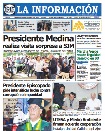 Portada Periódico La Información, Lunes 02 de Octubre 2017