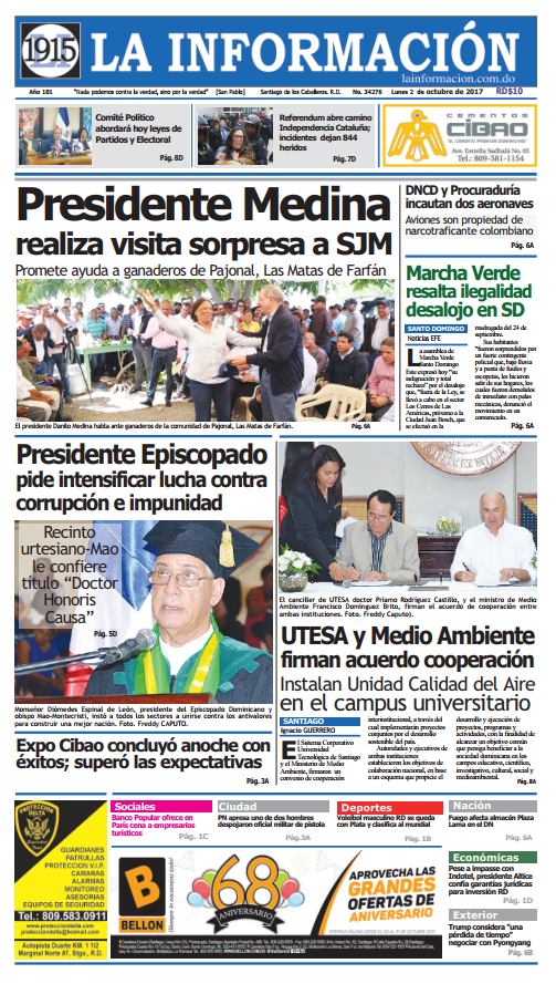 Portada Periódico La Información, Lunes 02 de Octubre 2017