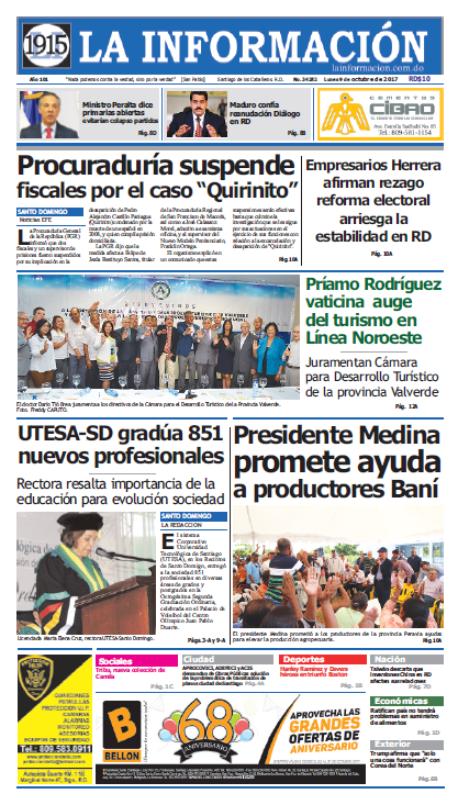Portada Periódico La Información, Lunes 09 de Octubre 2017