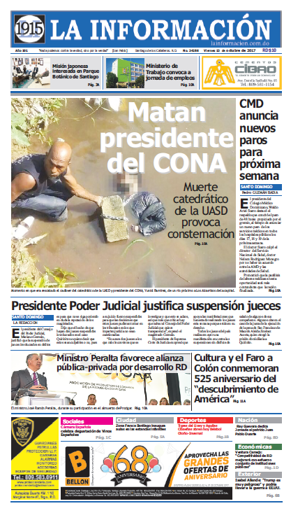 Portada Periódico La Información, Viernes 13 de Octubre 2017